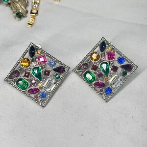 Colorful Yellow and Pink Square Earrings with Textured Design